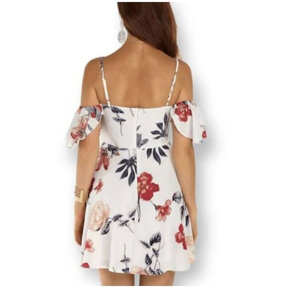SUCREFAS WHITE & PINK FLORAL COLD SHOULDER DRESS SZ.S EUC. - Picture 2 of 12
